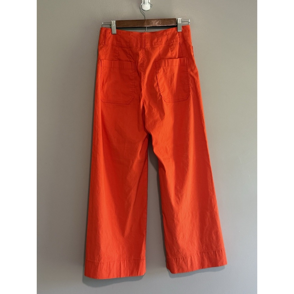 Maeve Anthropologie Colette Pants Linen Stretch Wide Leg Orange Crop Pockets 27 - Picture 5 of 14
